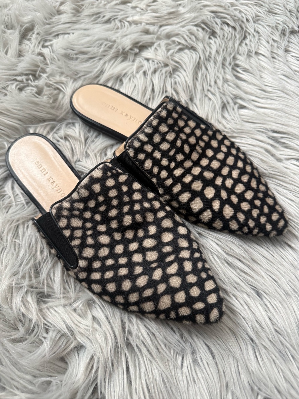 JENNI KAYNE Genuine Calf Hair Leather Point Toe Giraffe Mules Size 39 Size 9